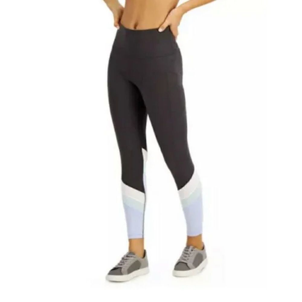 Ideology Deep Charcoal Compression Colorblocked Side Pocket 7/8 Leggings Medium